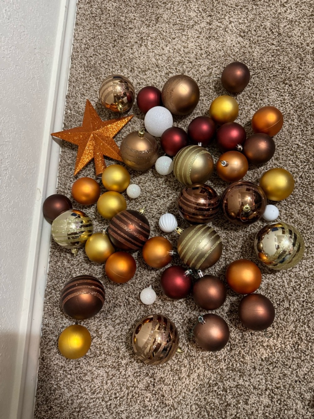 Assorted Fall Holiday Ornaments Set - Gold, Copper & Burgundy